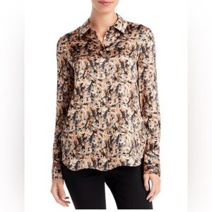 Lafayette 148 New York Scottie Silk Blouse Solaria Paint Stroke Print Top Sz L